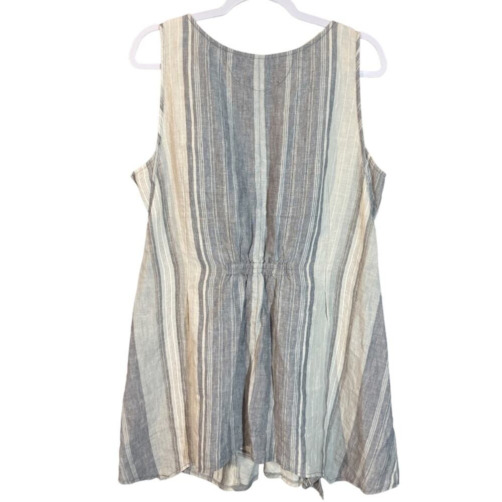 Lauren Vidal LINEN Grey Striped Sleeveless Tank Top Tunic Asymmetrical Lagenlook - Picture 7 of 10